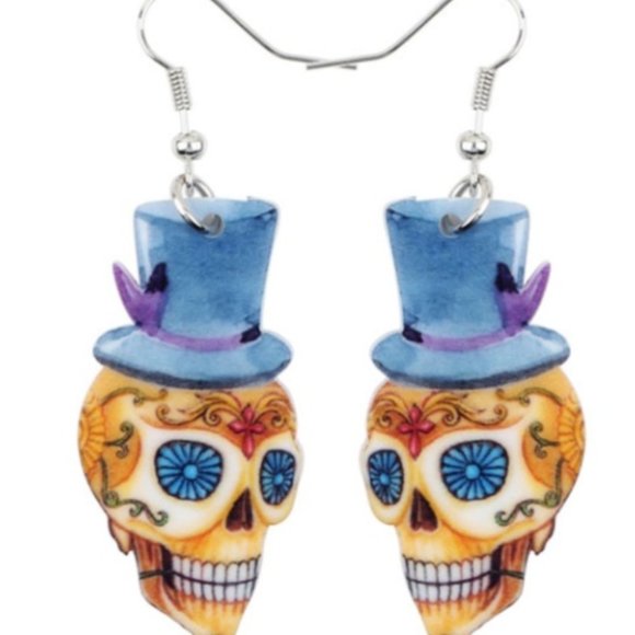 Skull Acrylic Earrings Halloween - Picture 1 of 3
